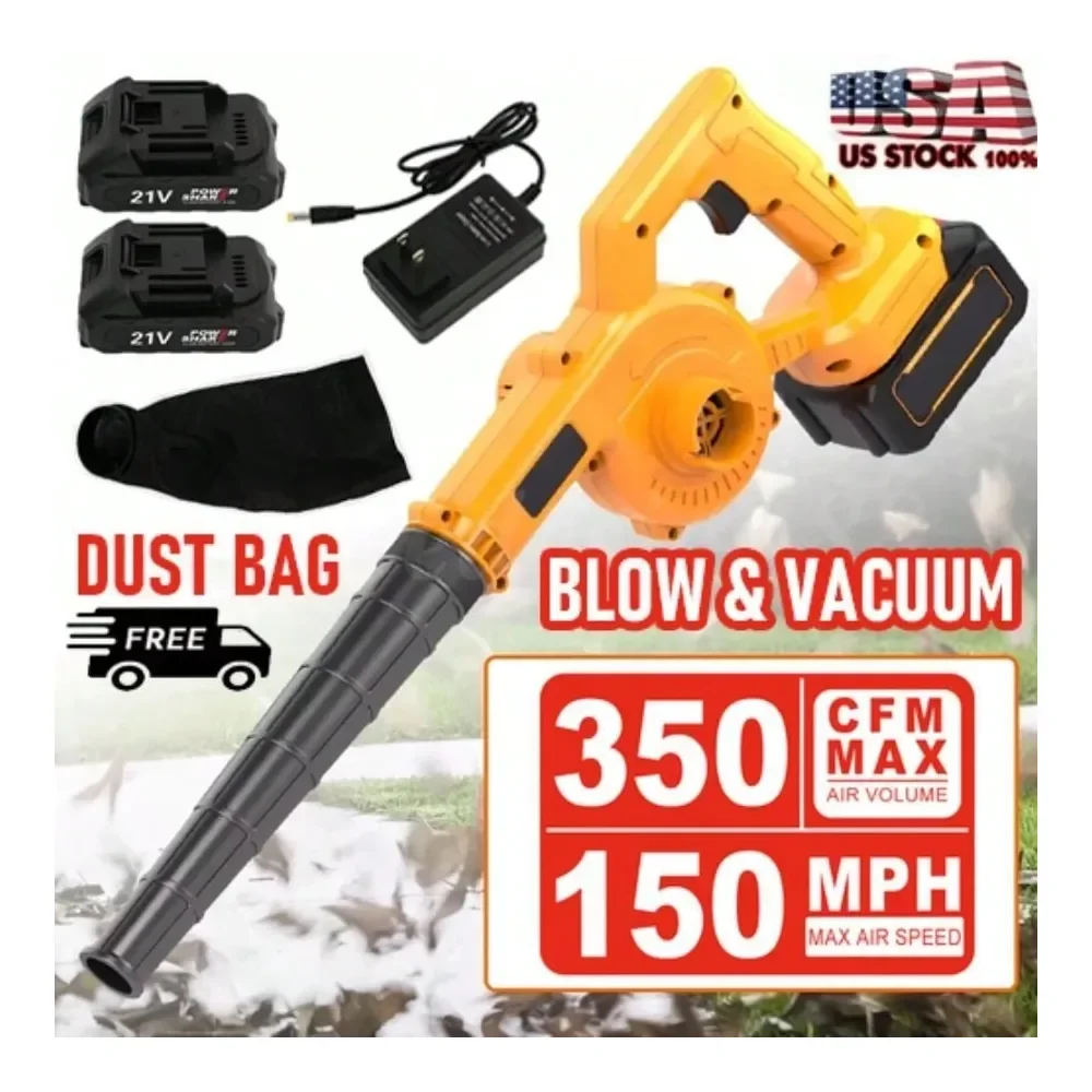

2In1 Cordless Leaf Blower, 15000RPM HighSpeed Motor To 29m S Wind Speed 350CFM Air Volume, 22.0Ah Batteries Charger Included