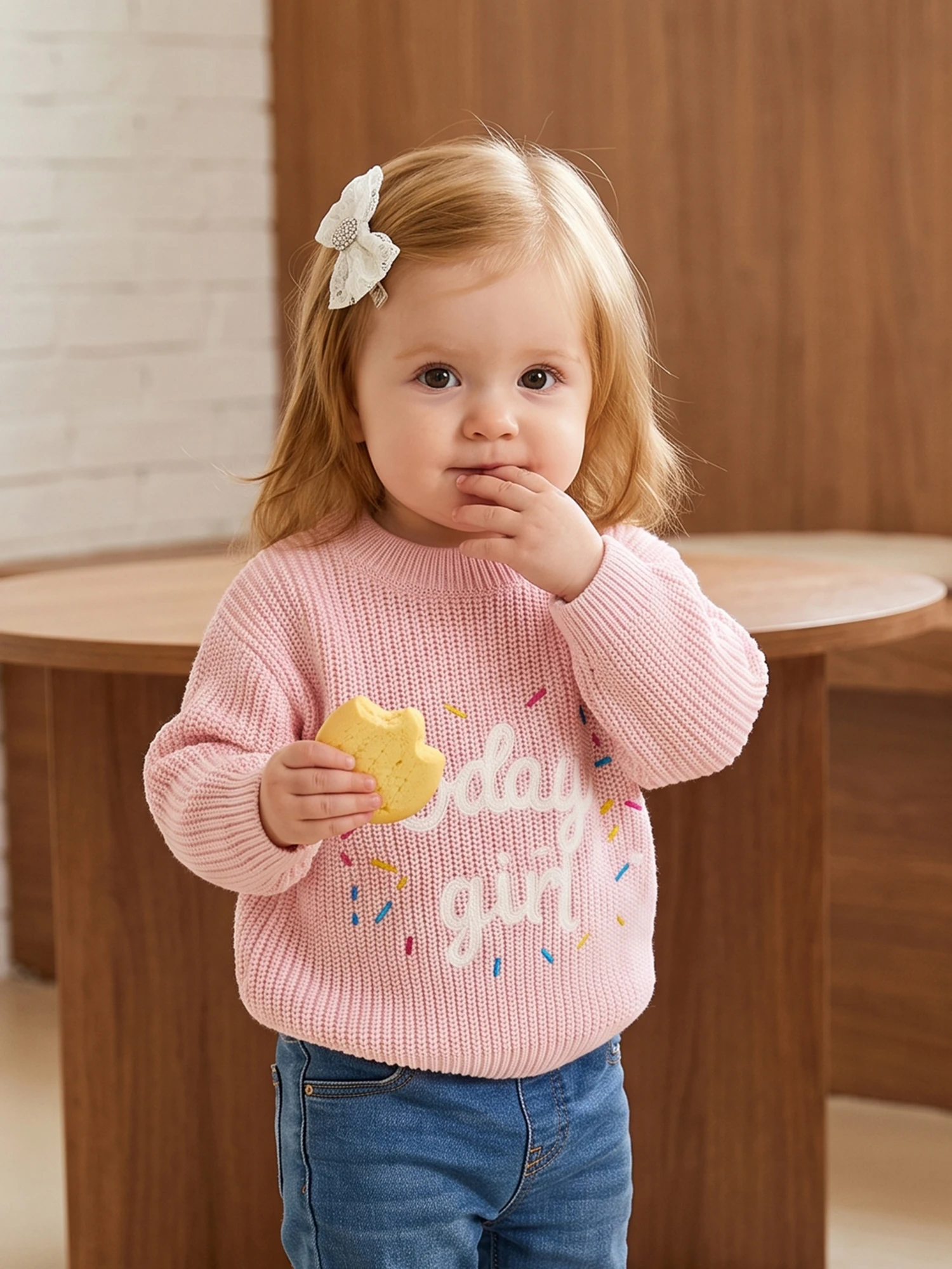Sleeve Birthday-Sweater Knitwear Long Letter Dount Embroidery Girls Birthday Compact Girls Birthday Sweater