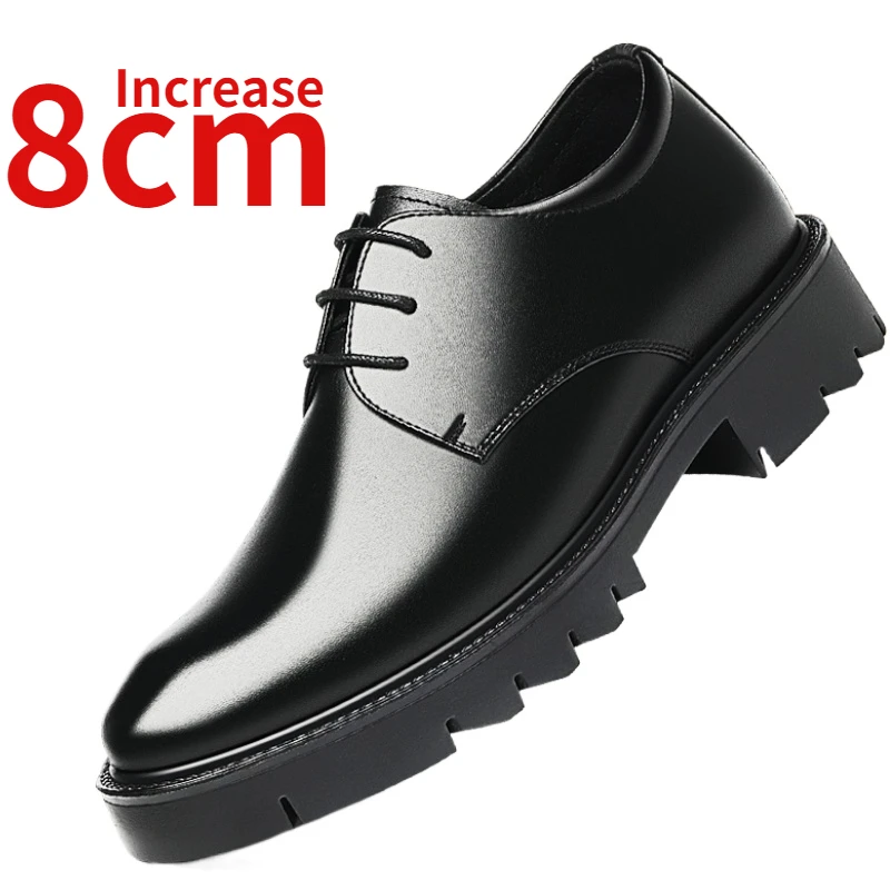 Height Increasing Shoes for Men Increased 8cm Invisible Insoles Breathable Derby Shoe British Men's Dress Wedding Elevator Shoes