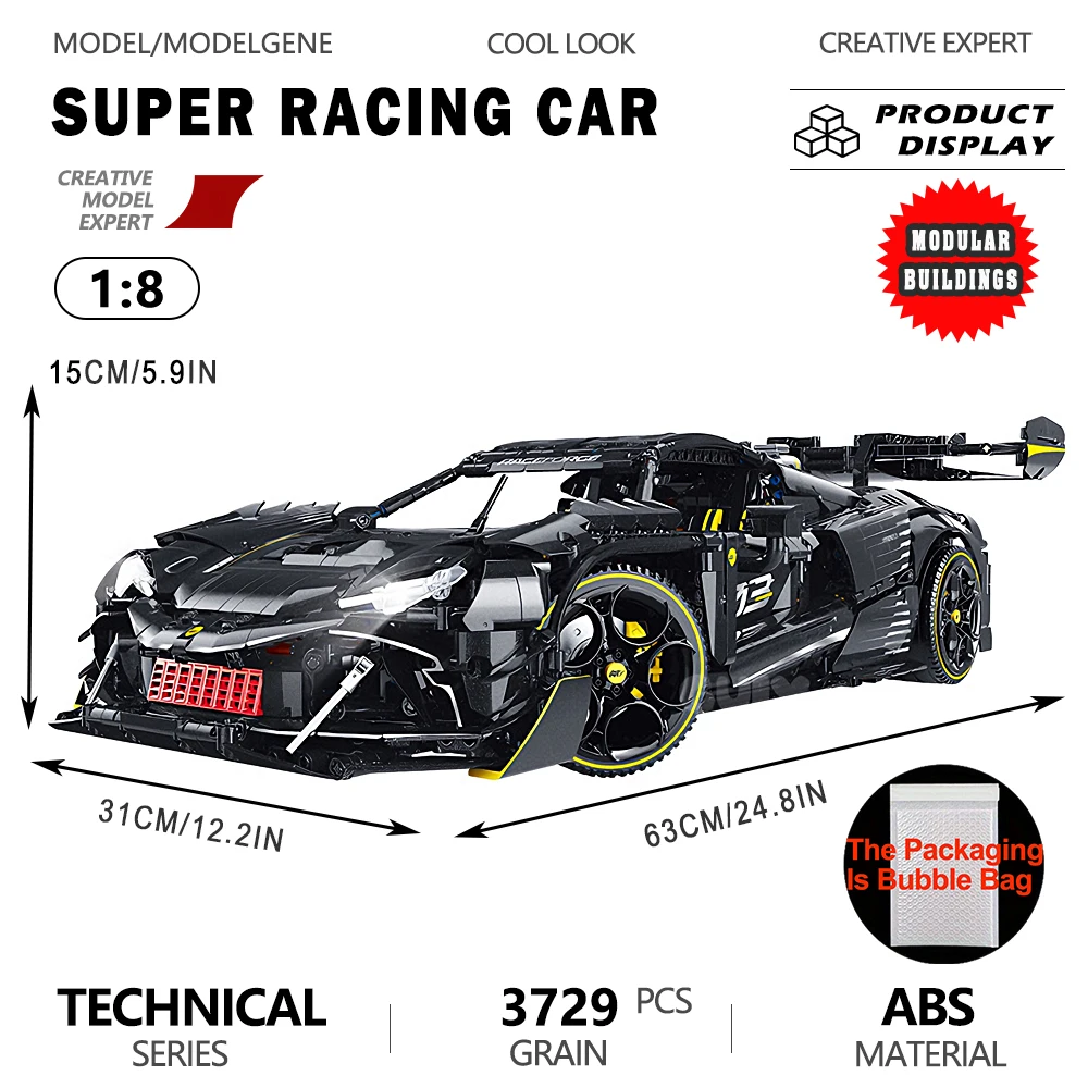 1:8 스케일 FAl 스포츠카 모델 블록 MOC 3729PCS 하이테크 대형 자동차 브릭 조립 세트 장난감 크리스마스 선물 어린이용