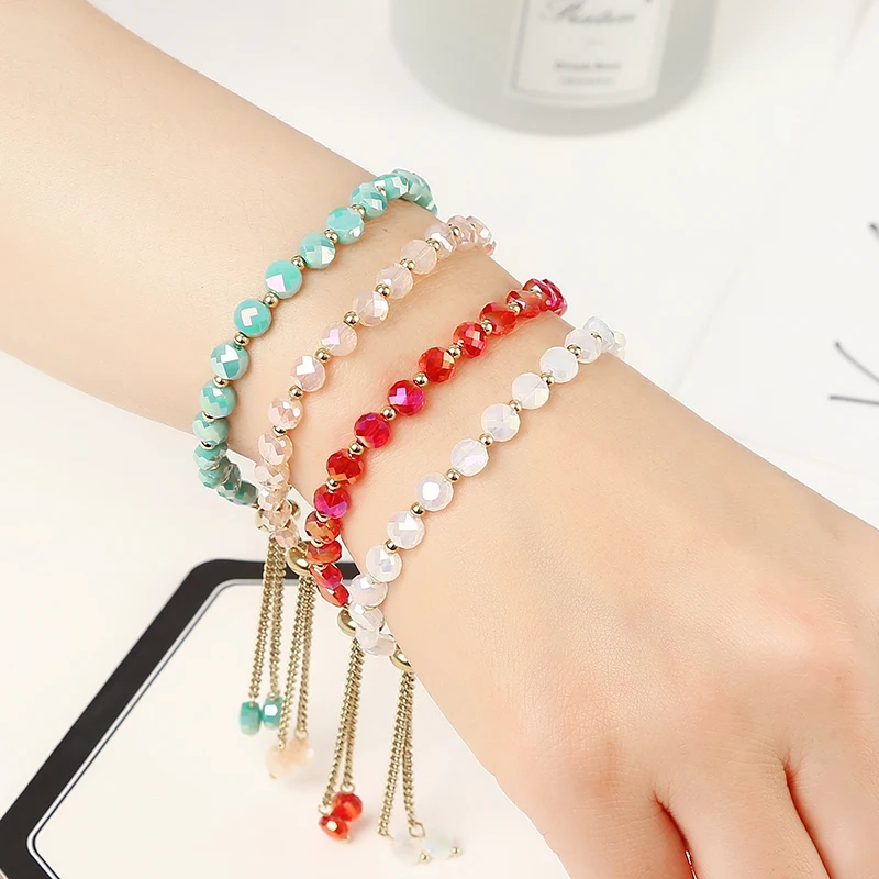 Four Season Style Stainless Steel Jewelry Wear Non Fading Waterproof Durable Charming Shining Crystal Beads Adjustable Bracelets