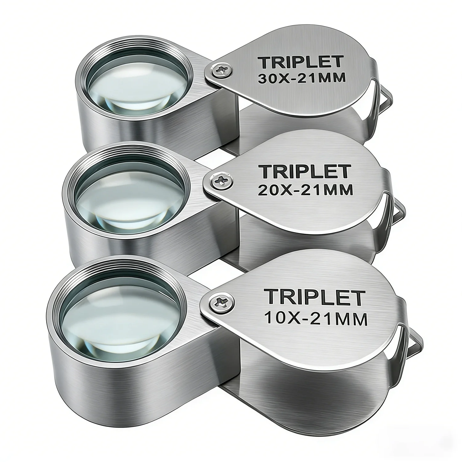 Tentes portables pliantes en boîte or/argent 10-30X, trois pièces de bijoux/étiquettes/outils de lecture pour les yeux, loupe de lecture