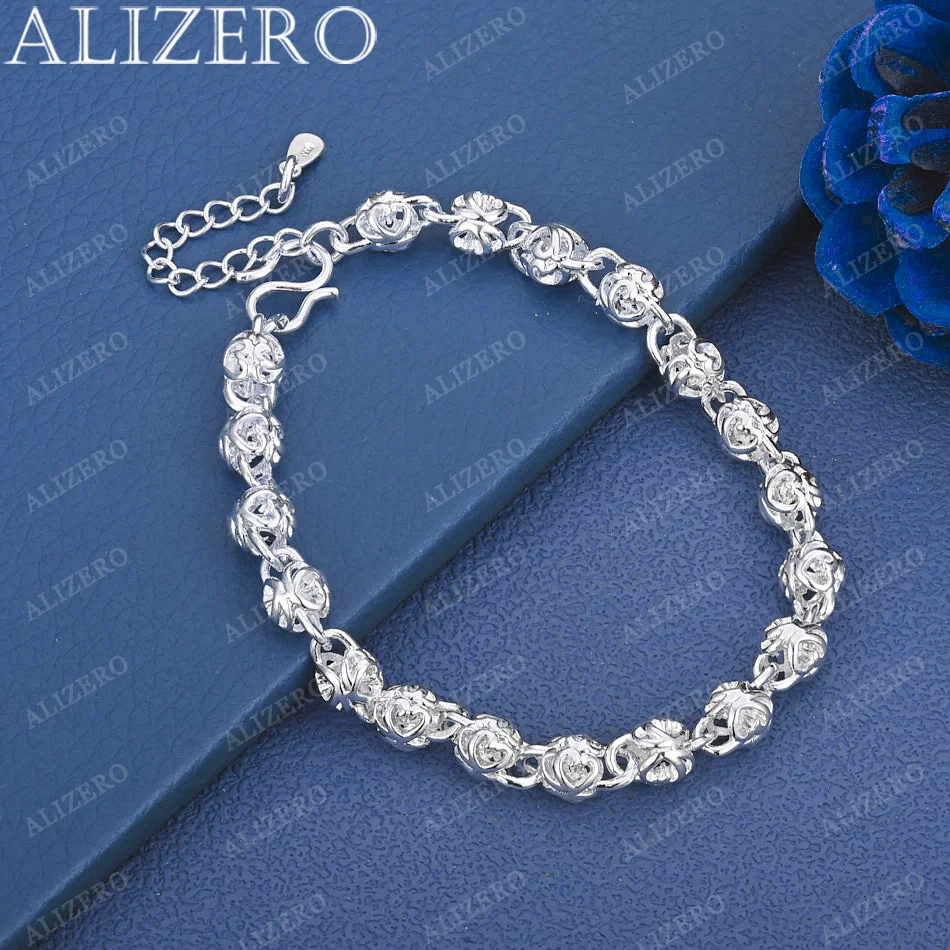 

ALIZERO 925 Sterling Silver Bracelet Geometric Beads Bracelets For Women Men Fashion Wedding Party Fine Jewelry Gifts