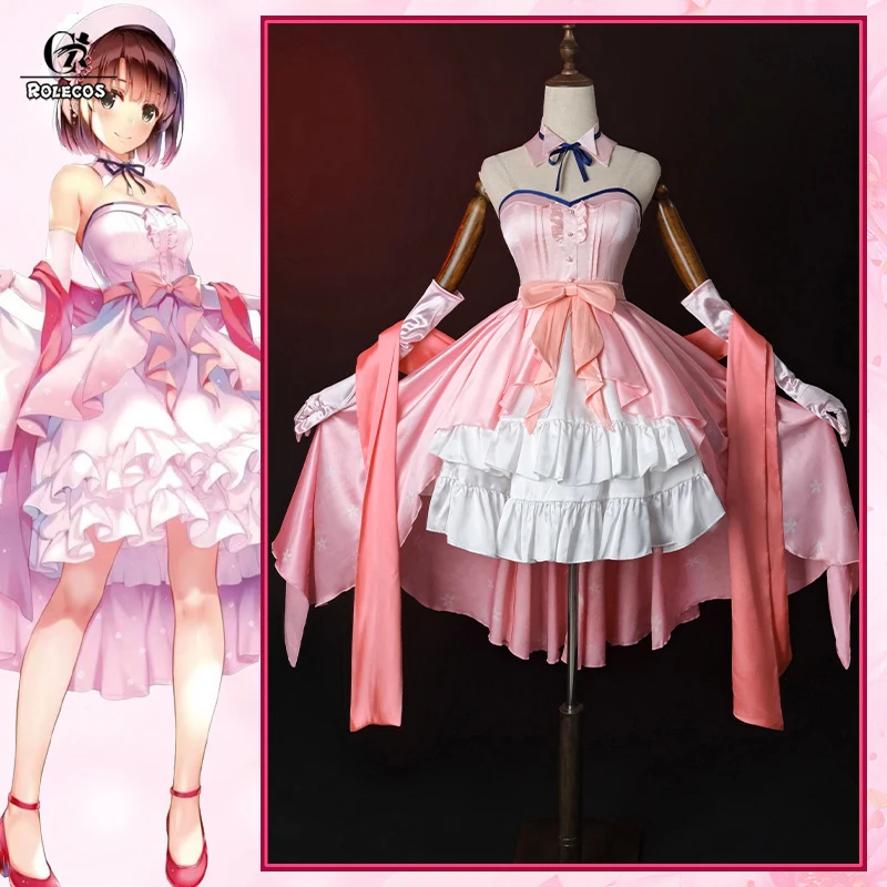 

ROLECOS Saenai Heroine no Sodatekata Megumi Kato Pink Evening Dress Sexy Lolita Women Party Halloween Cosplay Costume