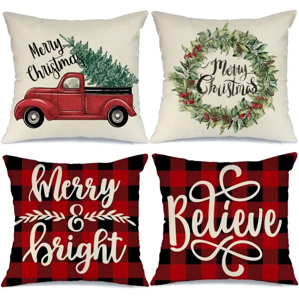 

Farob Plaid Christmas Decoration Linen Cushion Cover Decor, Pillowcase Home Decor, For Sofa, Car, Bedroom 40x40 50x50 60x60