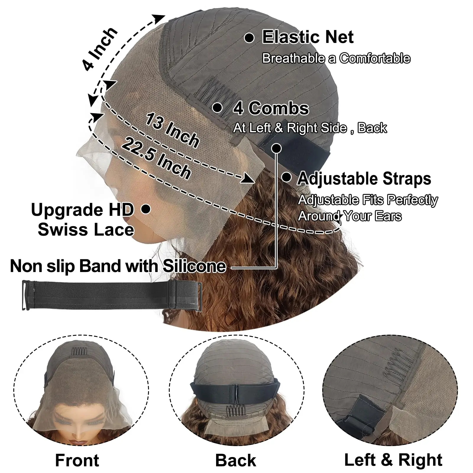 ディープカーリーウィッグ人毛チョコレートブラウン13x4 4x4 HDレースフロントウィッグカラーウォーターウェーブレースフロントウィッグ女性用30 32インチ