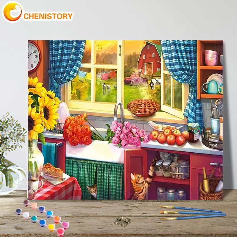 

CHENISTORY Paint By Number Kitchen Scenery Handpainted Painting Diy Pictures By Numbers Kits Drawing On Canvas Home Decor