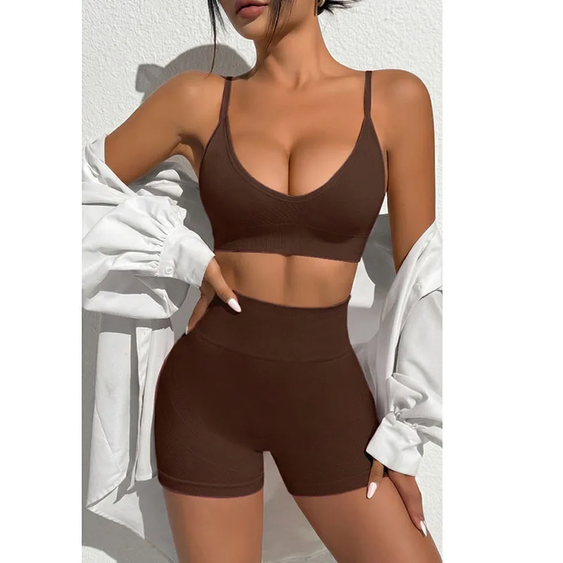 Yoga Outfit Tracksuits For Women Sports Bra Top And High Waisted Butt-Lifting Yoga Shortstwo Piece Set Running Fitness Outfit