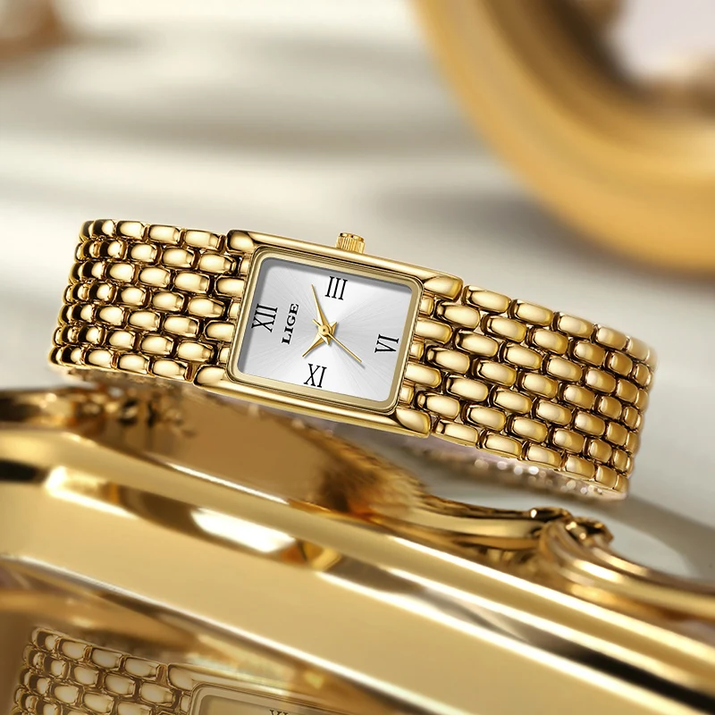 2025 LIGE New Watches Women Fashion Casual Luxury Gifts Womens Waterproof Square Dial Steel Belt Quartz Wrist Watch reloj mujer