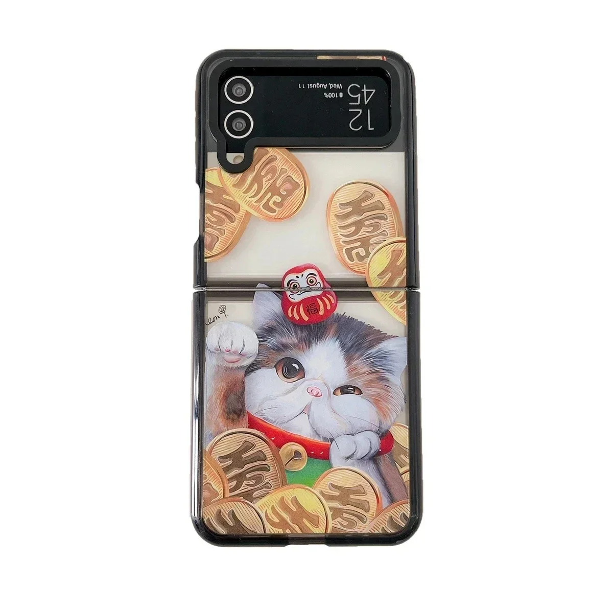 

Black Border Acrylic Fortune Cat Phone Case for Samsung Galaxy Z Flip 5 4 3 Back Cover for ZFlip3 ZFlip4 ZFlip5 Hard Case Shell