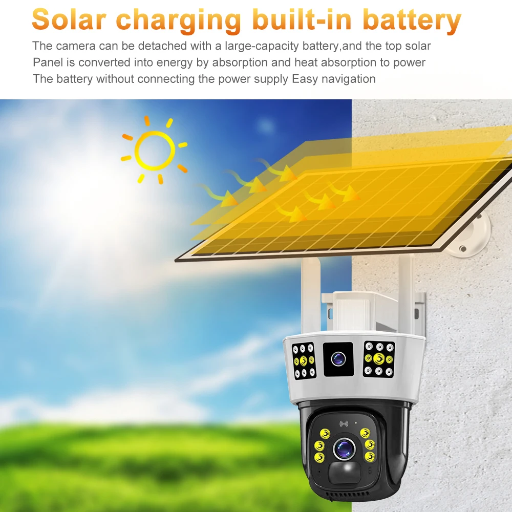 Cámara Solar HD 6K 12MP 4G tarjeta SIM Wifi exterior IP inalámbrica seguridad CCTV vigilancia PTZ visión nocturna PIR detección humana