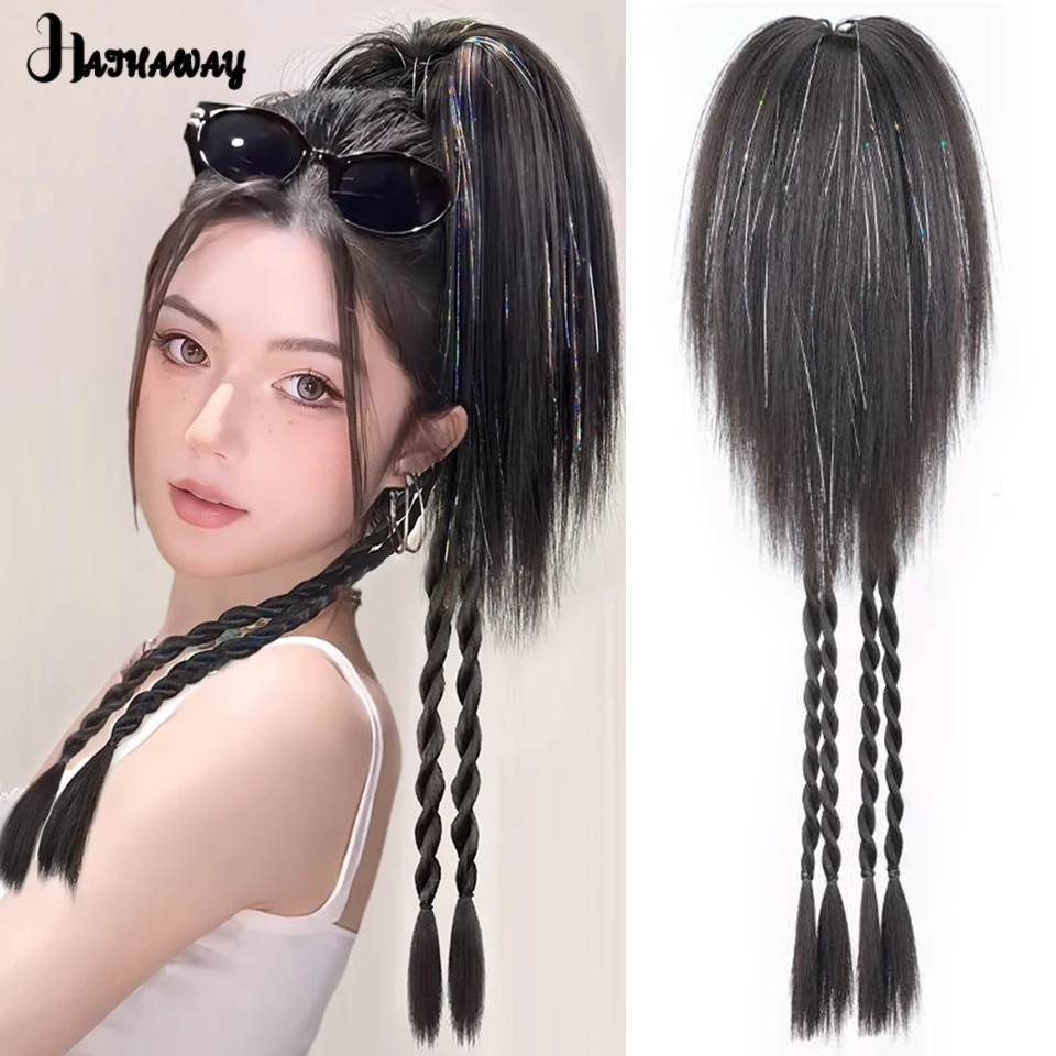 22 Inch Laser Waterfall High Ponytail Synthetic Visual Enhancement Grip Braid Female Concert Eye-catching Artifact Long Braid