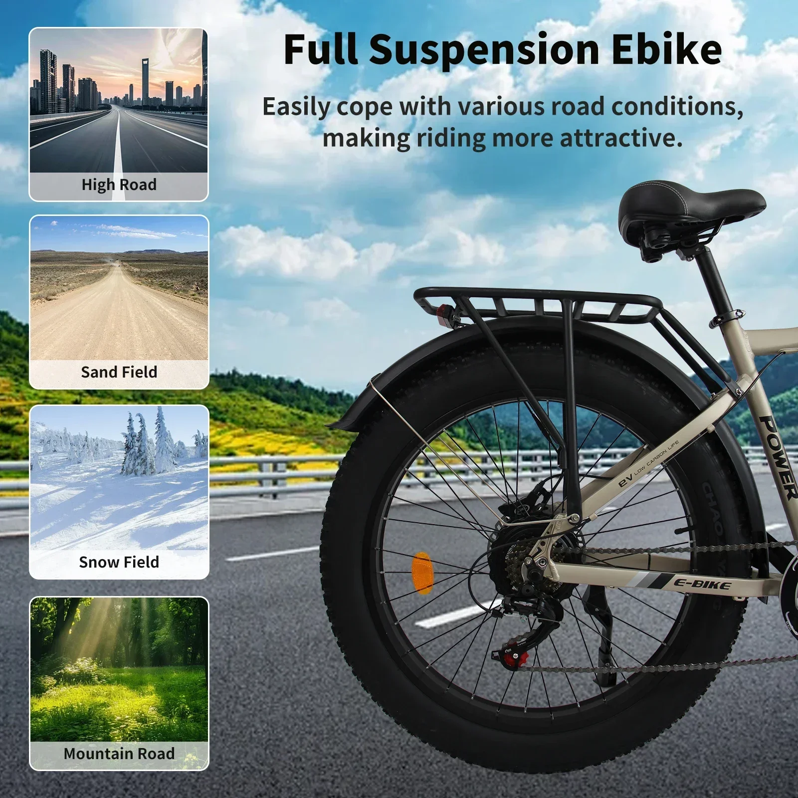 MX500 الذروة الطاقة 3000 واط محرك مزدوج E الدراجة 52V25Ah بطارية الثلوج دراجة كهربائية 26 بوصة الدهون الإطارات مدينة الكبار دراجة كهربائية