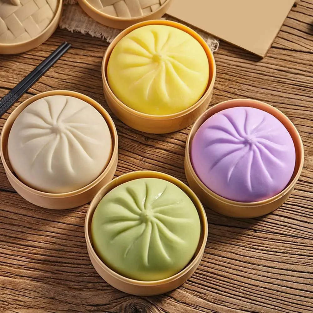 Bolas Anti-stress Coloridas em Formato de Dumpling, Brinquedos de Descompressão de Baixa Elasticidade com Design de Comida Simulada e Bola de Massa com Vaporizador