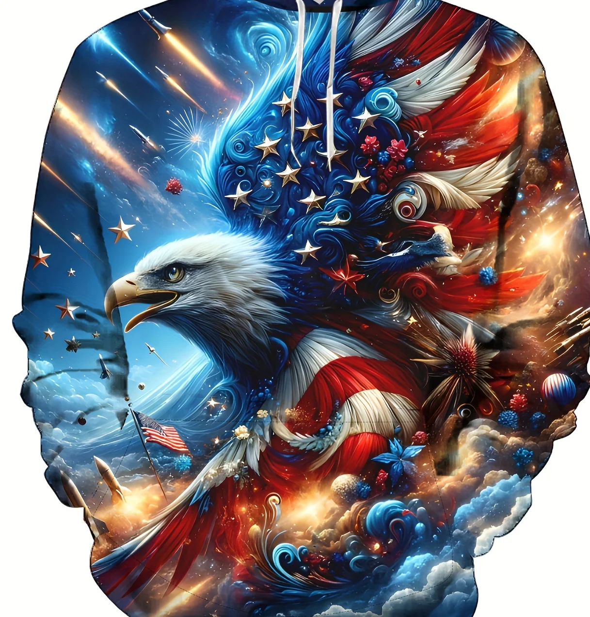 سويت شيرت بغطاء للرأس بأكمام طويلة للرجال من Street Sport Style، بلوفر فضفاض بطباعة رسومات النسر العصرية مع جيوب