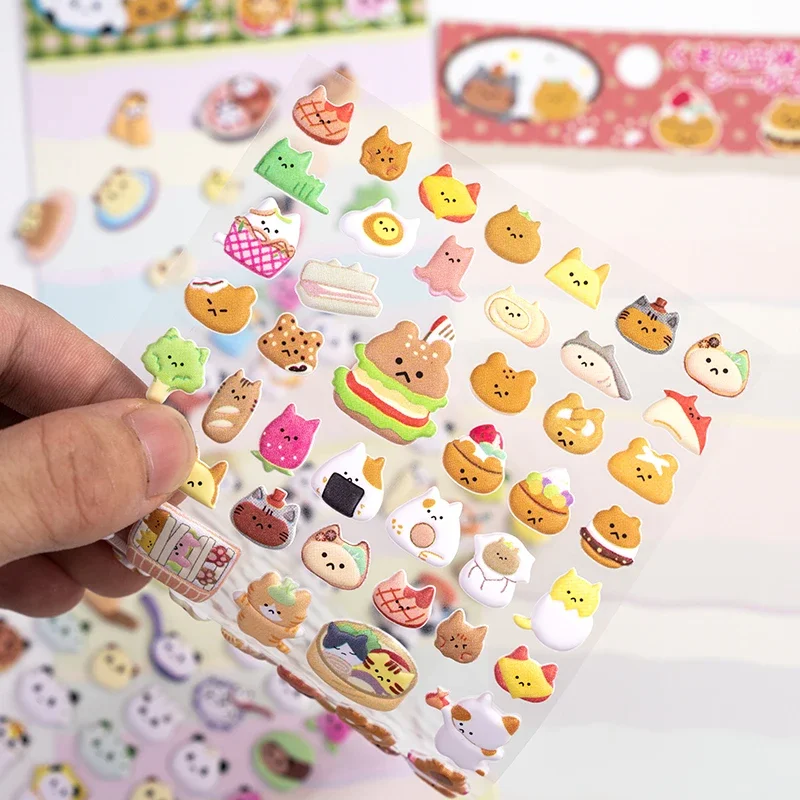 4 pcs/lot Cute Bears Dessert Food 3D Puffy Stickers Adhesive Sticker DIY Diary Stationery Sticker Gift School Office Supplies