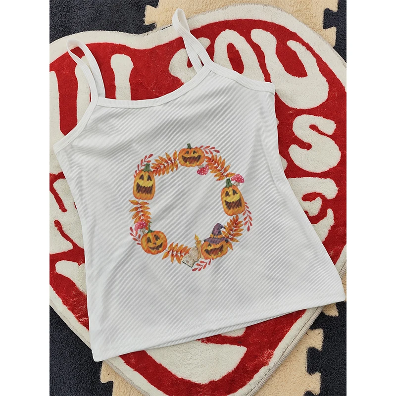 2025 Short T-shirt Summer Women's Short-sleeved Round Neck Casual Shirt Pumpkin Printed Shirt White Short-sleeved T-shirt