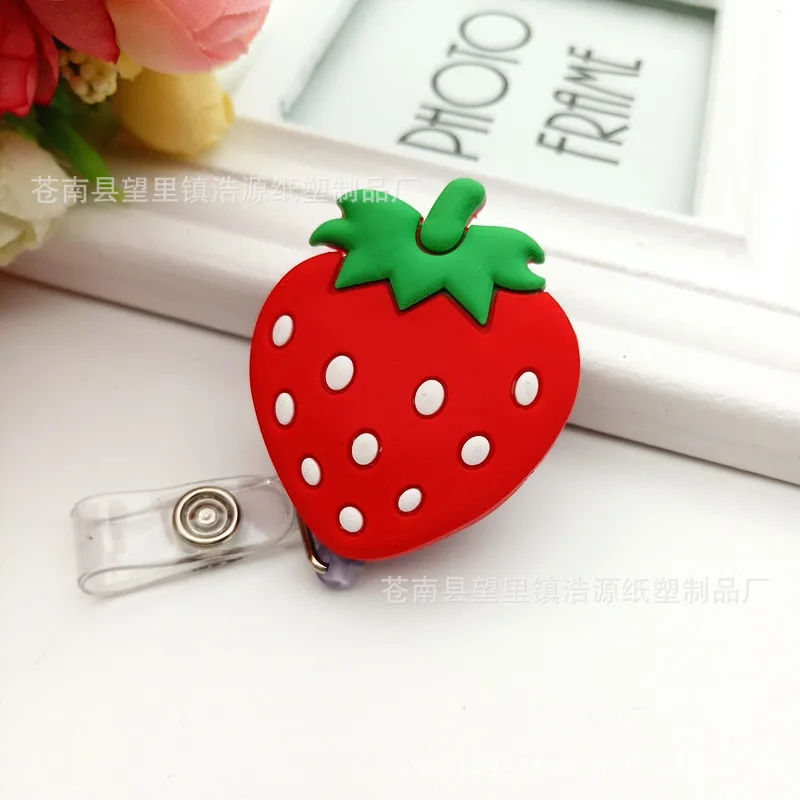 New Design 1 Piece Soft Silicone Retractable Nurse Badge Reel Cute Strawberry Love Heart Rainbow Flowers ID Card Holder Lanyard