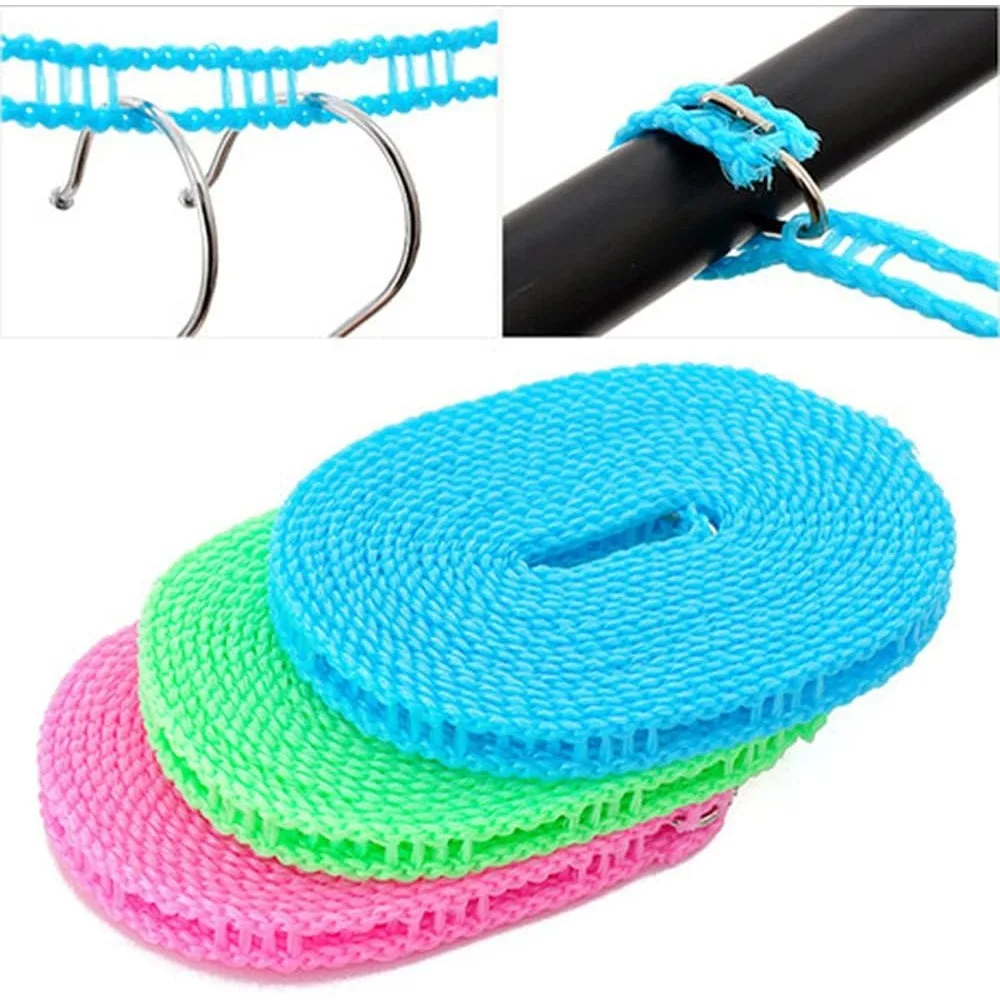 1 Pack 8M Anti-Slip Clothesline Rope, Weather Resistant Nylon Laundry Drying Line with Metal Hooks, Portable Windproof Clothes Hanging Cord for Indoor Outdoor Travel Camping Balcony Drying Gift
