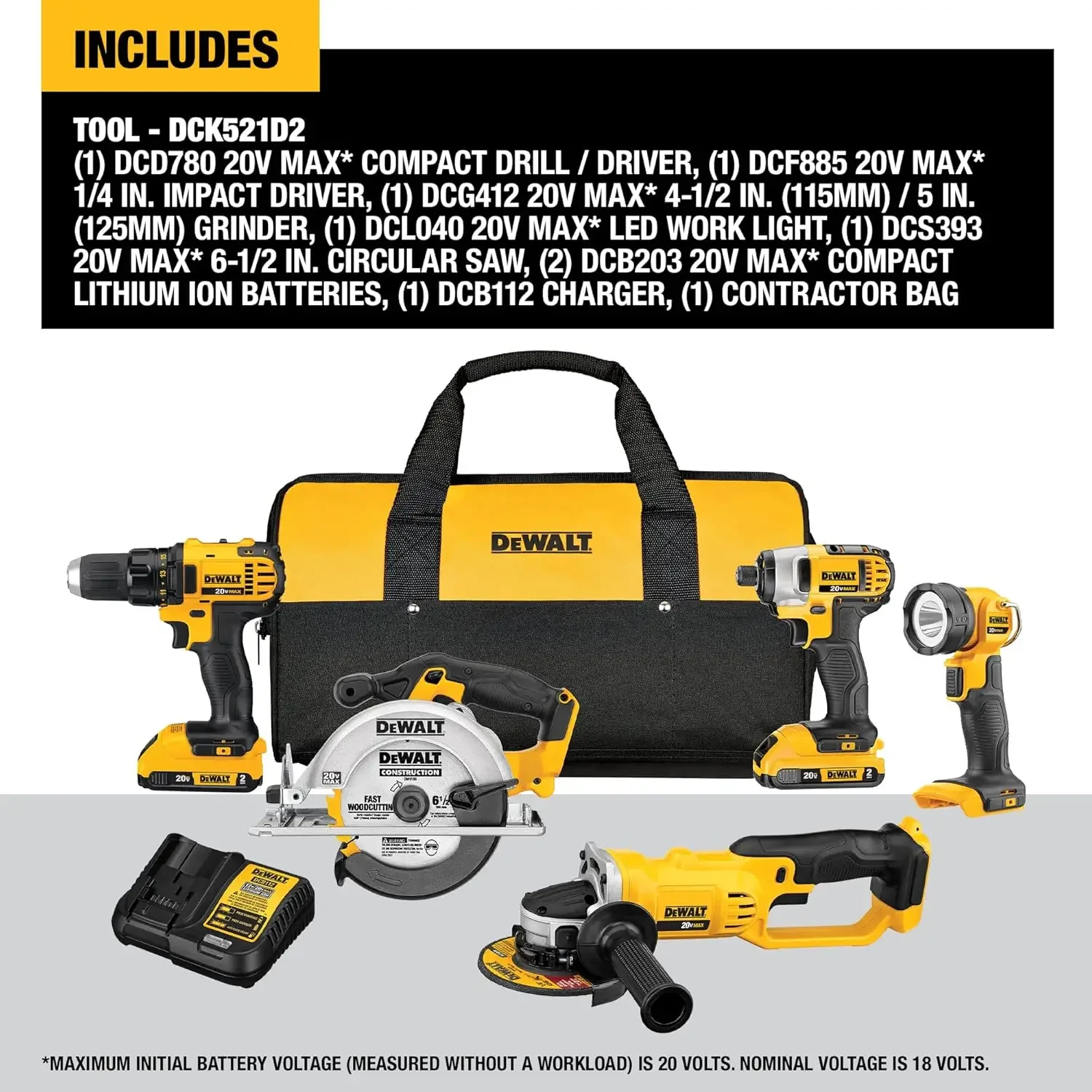 DEWALT 20V MAX Combo Kit, Compact 5-Tool (DCK521D2)