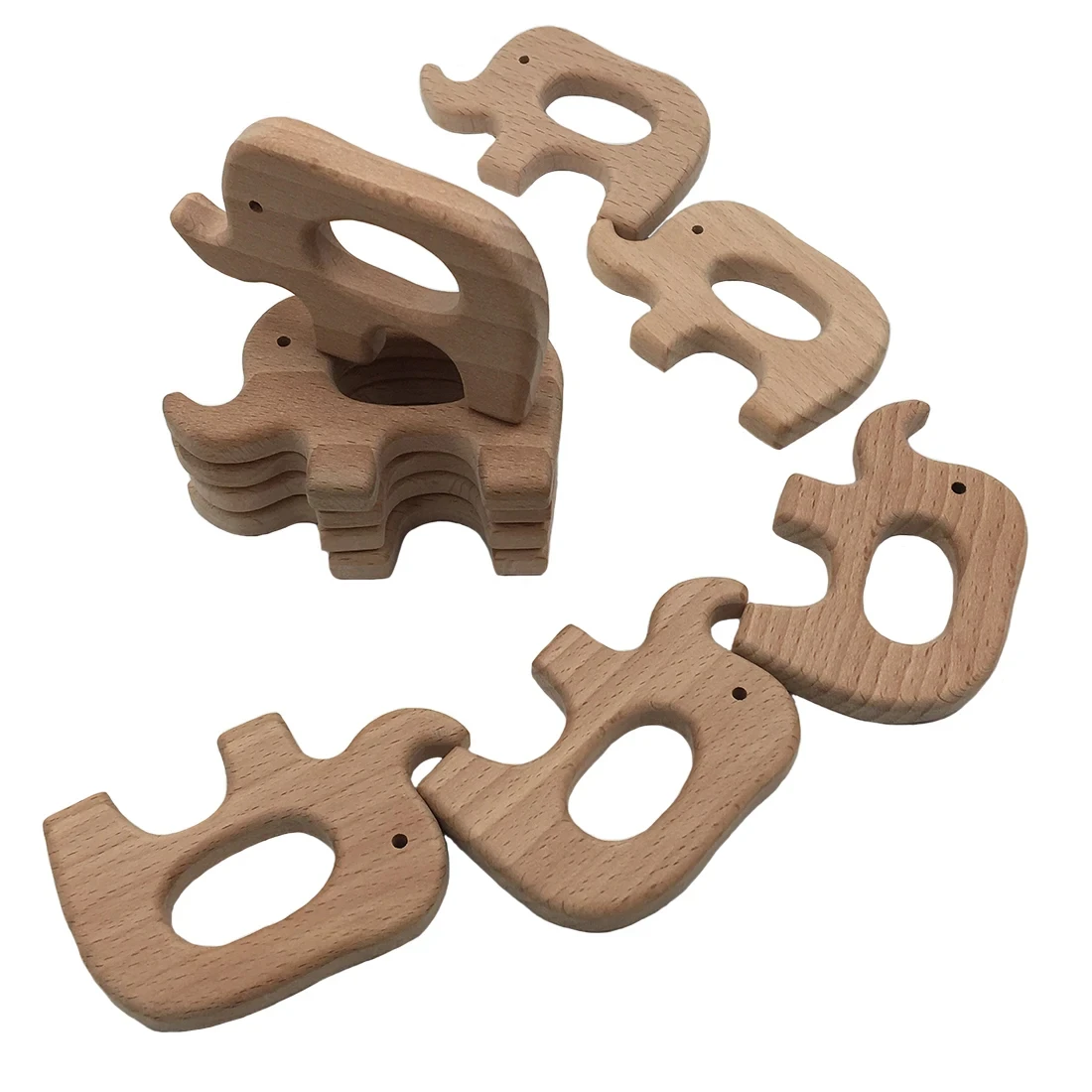 ABCPICK 10pcs Eco-Friendly Smooth Beech Wood Cartoon Animal DIY Pacifier Chain Bracelet Jewelry Making Handmade Accessories