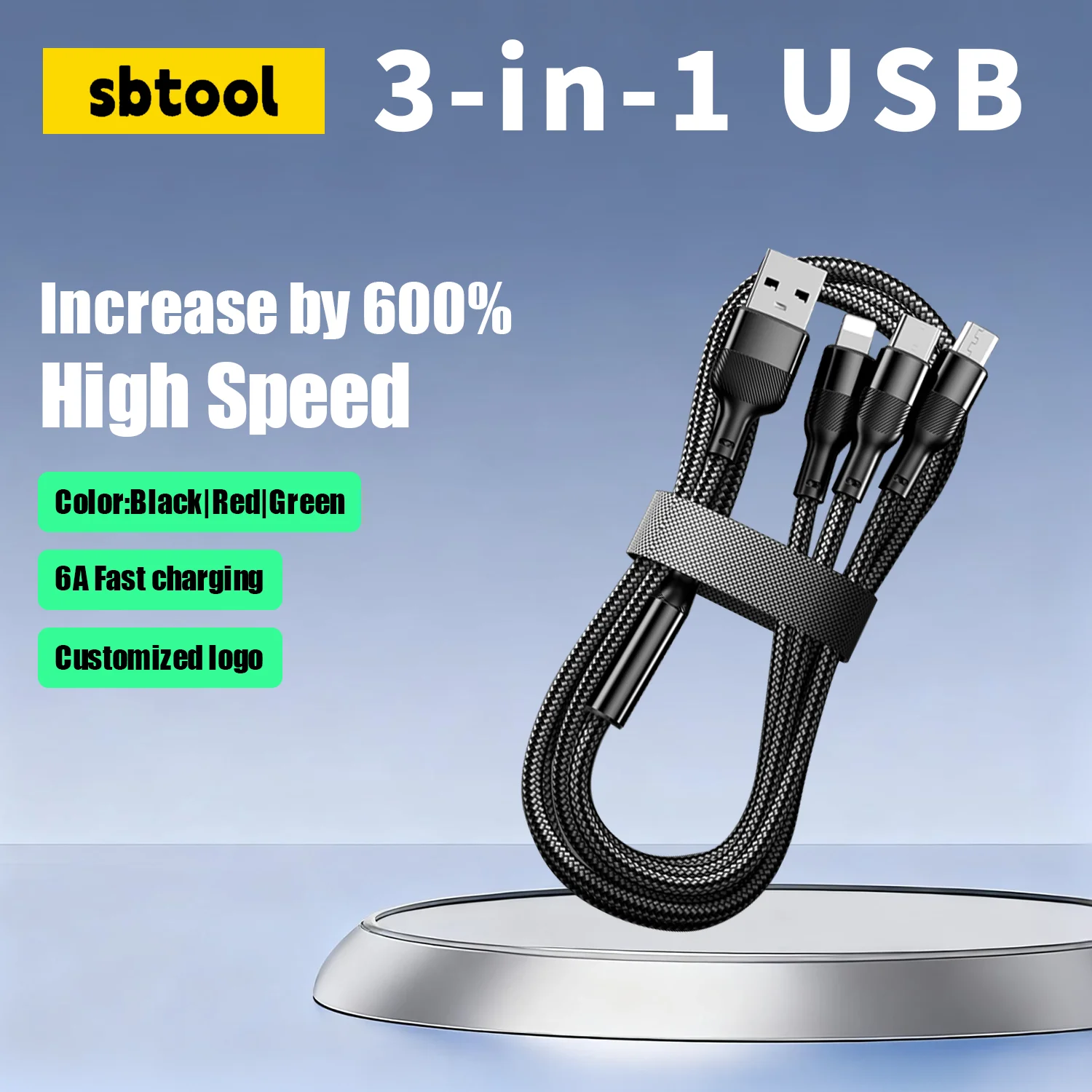 

3 in 1 Charging Cable - Stylish Universal Charger with Three Different Connectors for Fast Charging and Data Transfer