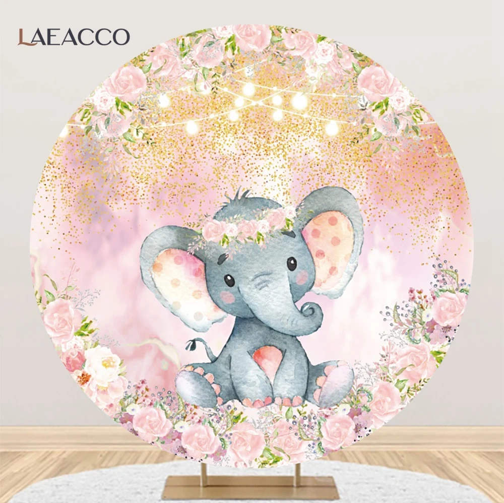 Round Background Elephant Theme Party Girl Boy Birthday Baby Shower Newborn Circle Photography Backdrop Covers Photocall Decor