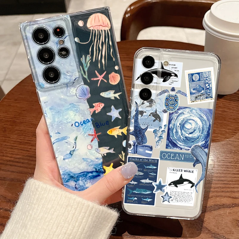 Shark Ocean Fish Print Case For Samsung S26 S25 Ultra S24 Plus S22 S23 S21 FE A54 A15 A35 A55 A16 A36 A56 A17 A37 A57 5G Cover