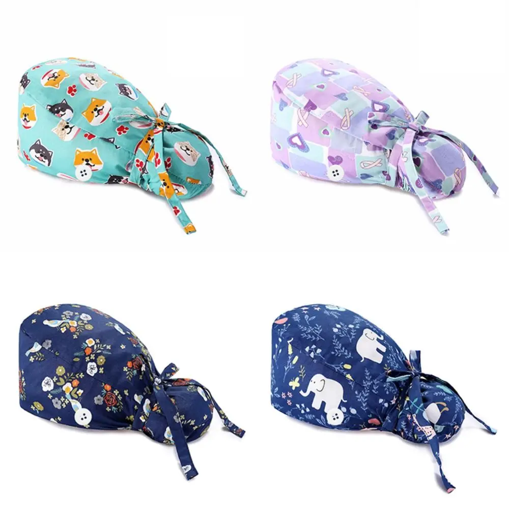 HeadCover Adjustable Surgical Scrub Caps Ponytail Holder With Buttons Nursing Hats Bouffant Long Hair Turban Hats Women & Men view 3