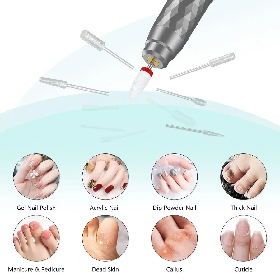 Elektrische nagelboormachine Professionele oplaadbare draadloze nagelvijl met bitset voor acrylgel Dip Nails Efile-manicure