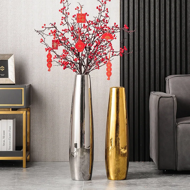 Nordic Style Gold Ceramic Vase Decoration Home Ikebana Silver Modern Interior Vase Chinese Vase En Ceramique Home Decoration