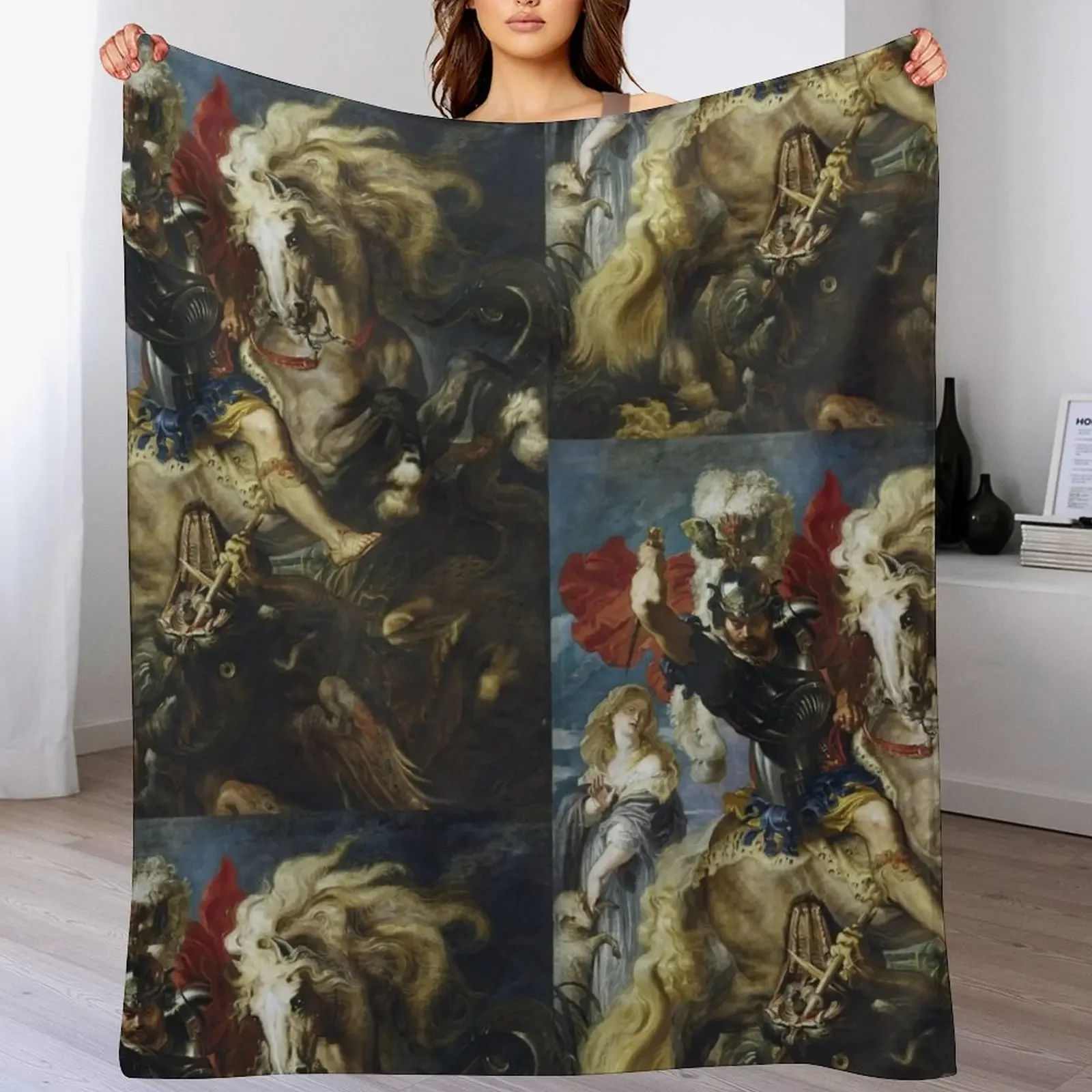

Saint George and the Dragon by Peter Paul Rubens Throw Blanket Cute Camping Polar Plaid Blankets