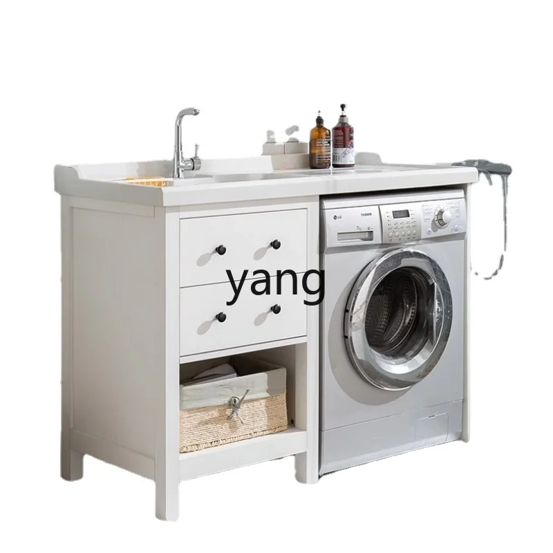 Yjq Solid Wood Wash Wardrobe Balcony Assemblage Zone Washboard Washing Machine Washbasin Wash Basin Pool Integrated