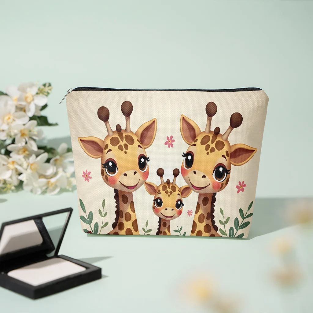 Cosmetic Bag Group of Three Giraffes Standing Party Gift Zippered Storage Bags Lightweight Cosmetic Pouch Travel Toiletry Bags