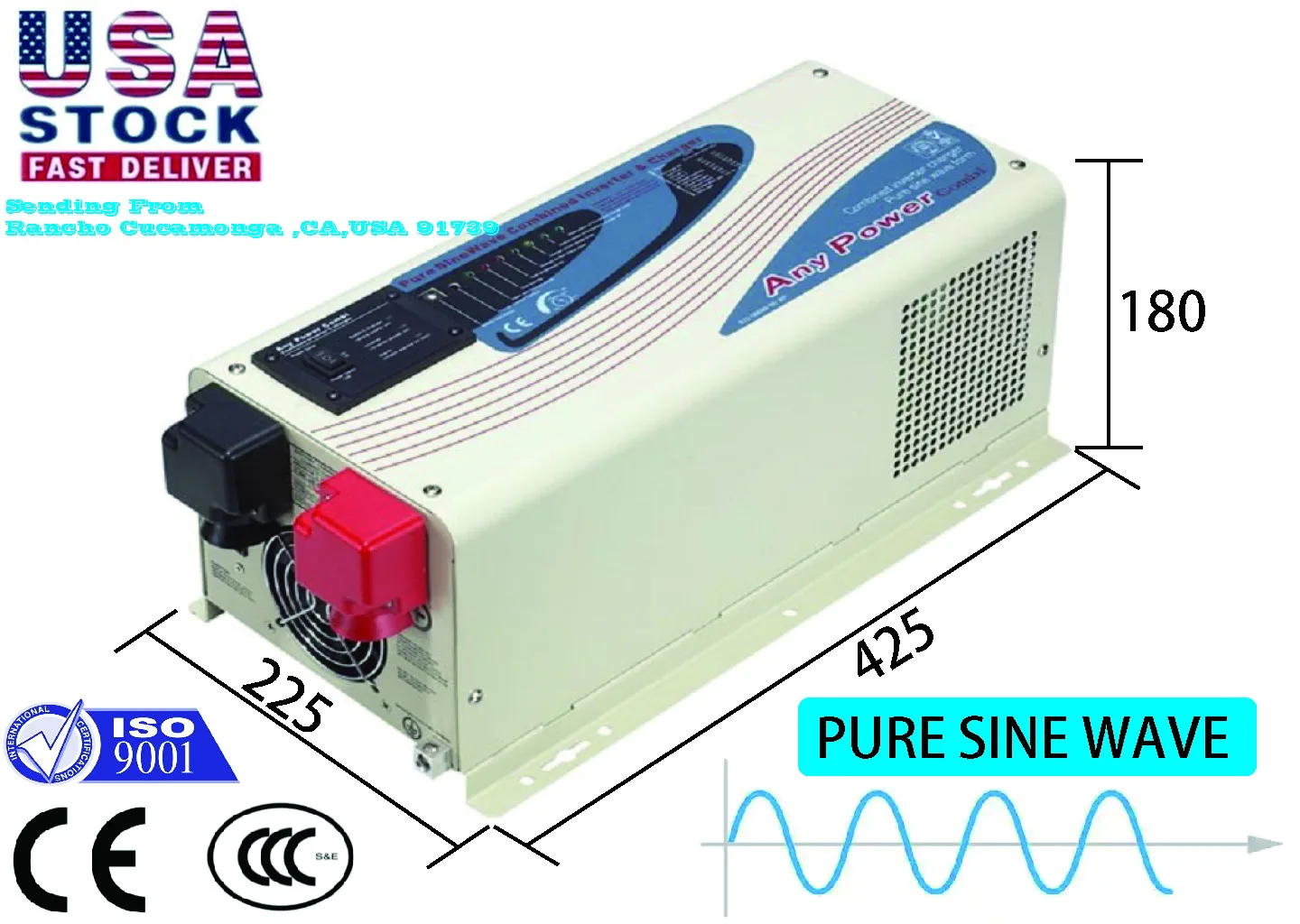 3KW DC24V  AC120V LCD Power Inverter Low Frequency Pure Sine Wave Battery Charger 2 in 1 AC&DC RV Power System/Off-grid Solar