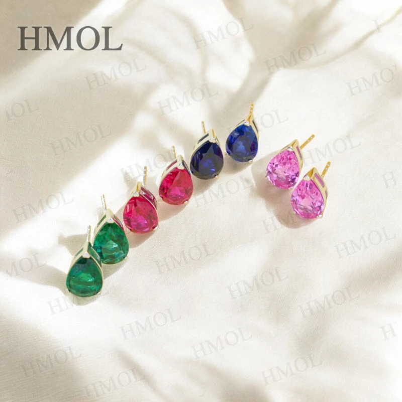 

3.7-5CT Lab Grown Gemstone Earrings Ruby Sapphire Colombia Padparadscha 925 Silver Three Claw Design Pear Earring Hypoallergenic