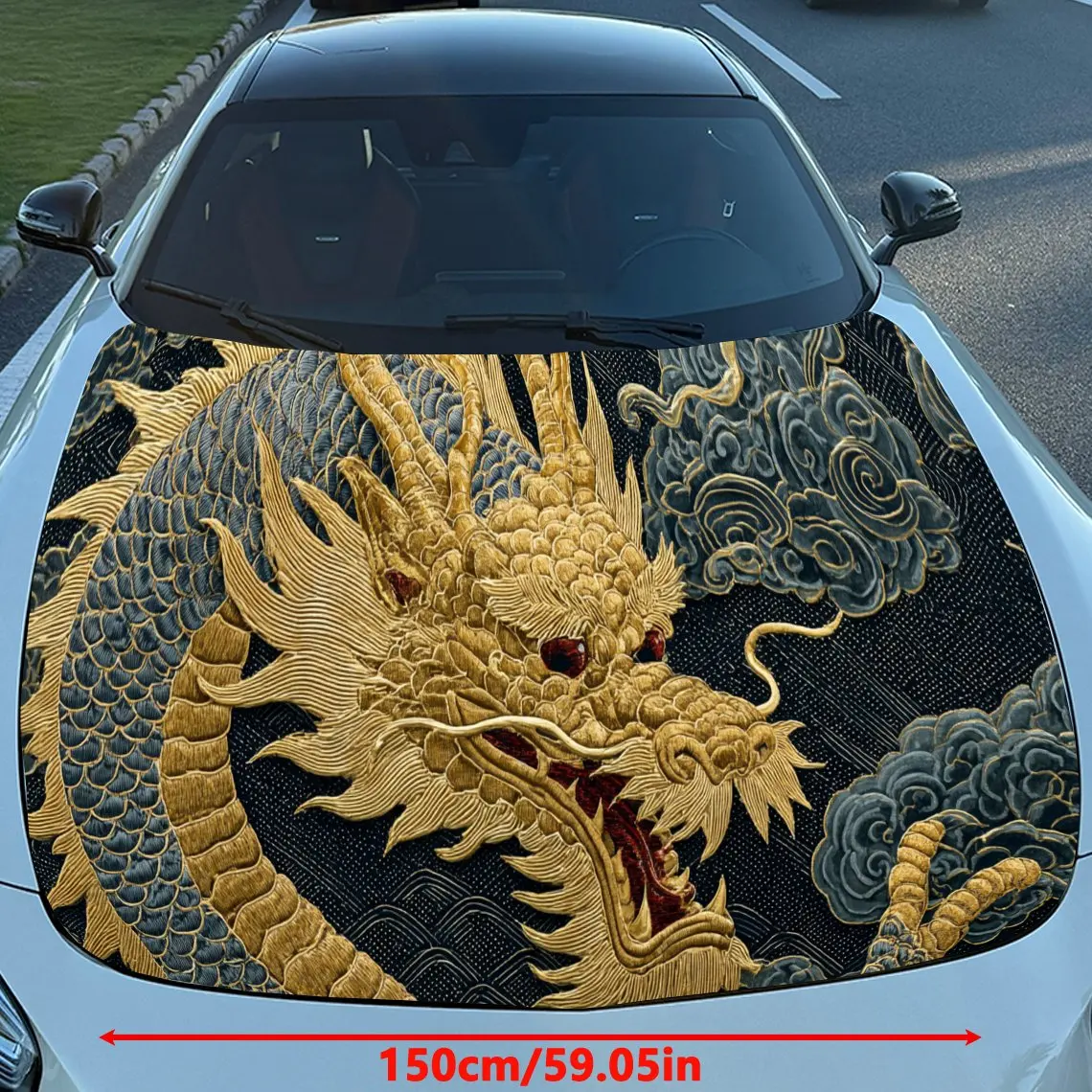 Dominant Auspicious Dragon PVC Car Hood Wraps, Self-Adhesive Waterproof Car Bonnet Decal Sticker, Car Decoration Protection Stic