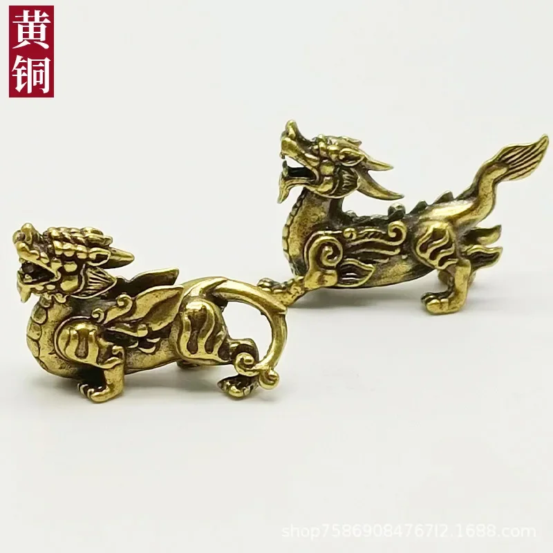 1PCS Copper Chinese Mythological Animals Home Decoration Dragon Head Oxtail Horseshoe Moose Deer Body Brass Decor Ornaments