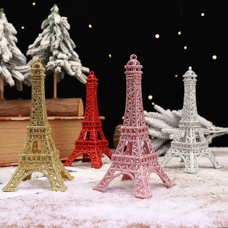 2PCS Miniature Eiffel Tower Model For Christmas Tree Decorations, Perfect For Window Displays And Festive Decor