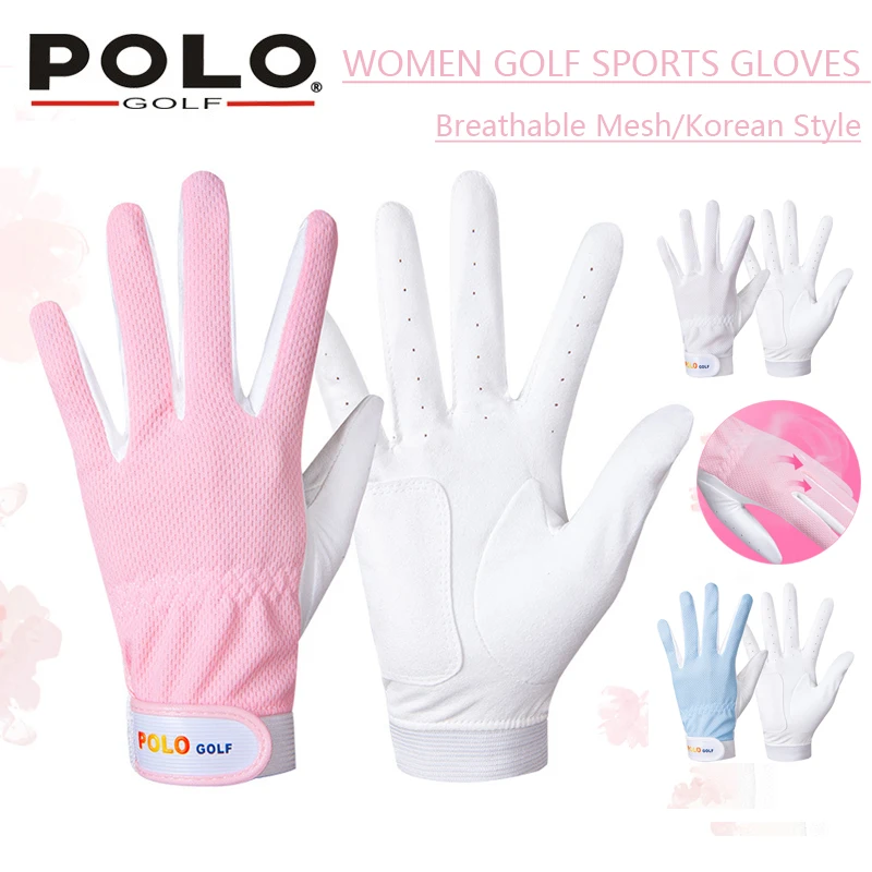 

Polo 1 Pair Golf Gloves Lady Breathable Sports Mittens Women Left Right Hand Golf Gloves Non-slip Mitten Suede Microfiber Cloth