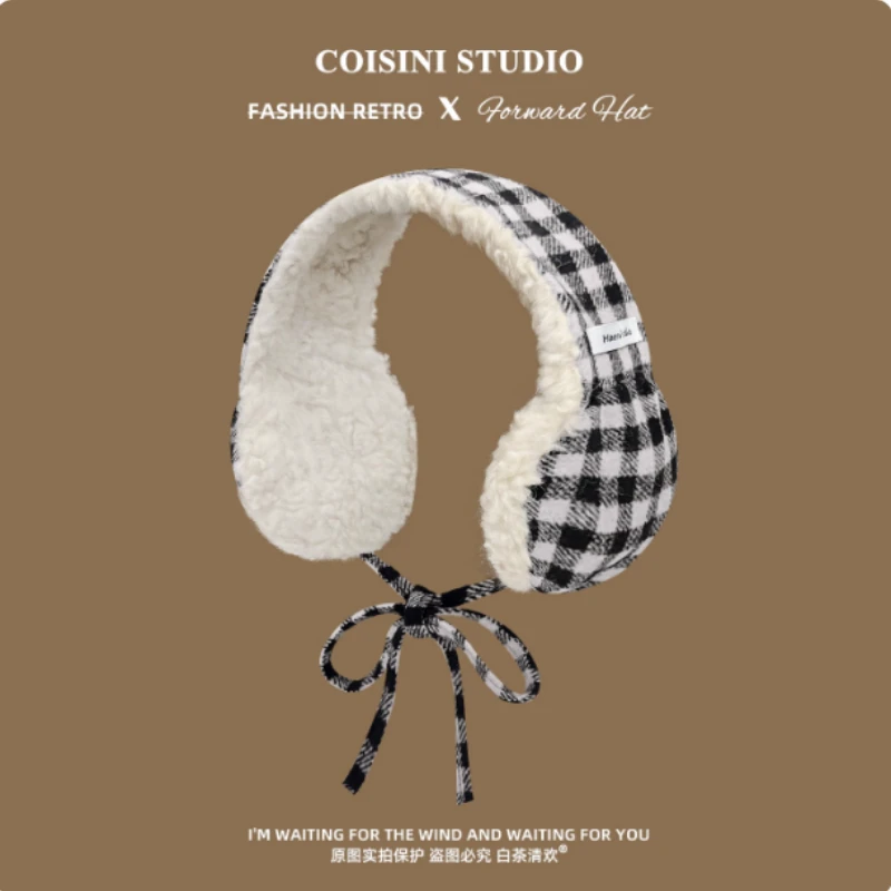 الكورية اللون منقوشة أفخم غطاء للأذنين المرأة الشتاء موضة الفن الأدبي سميكة الدراجات حماية الأذن الدانتيل متابعة عقال