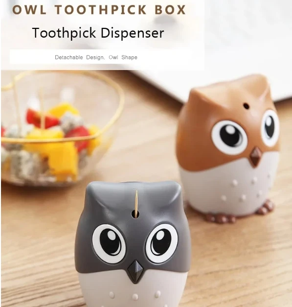 Cartoon Owl Toothpick Holder Desktop Automatic Toothpick Dispenser Tooth Pick Container Automatically PressToothpick Holder