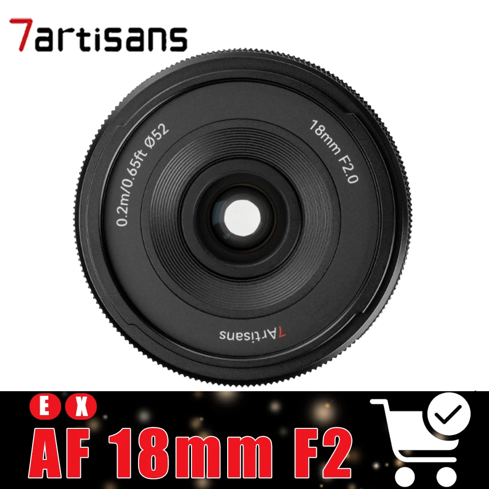 7artisans AF 18mm F2, camera-objectief met groot diafragma en automatische focus, groothoeklens met vaste brandpuntsafstand, compatibel met Sony E.