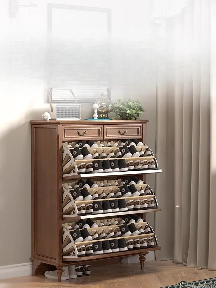 

Pure solid wood large-capacity multi-layer tipping bucket shoe cabinet for home use