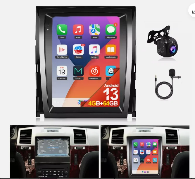 Car Radio Stereo 4+64G Compatible for SLS/Escalade 2007-2012 9.7inch Touch Screen Android 14 Player WiFi Bluetooth Wireless Car-play/Android Auto GPS Navigation Head Unit Mirror Link