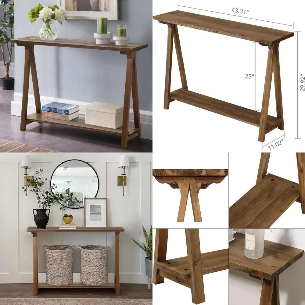 

Консольный столик из сосны в деревенском стиле, длина 43,3 длина, идеально подходит для прихожей, фойе, гостиной, диван-стол из массива ели