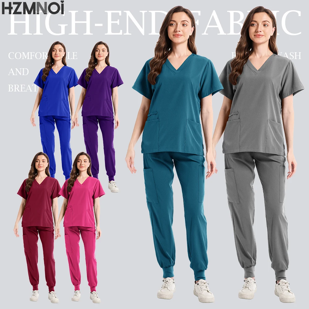 جديد الدعك زي ممرضة قصيرة الأكمام بلوزات على شكل حرف v + السراويل المستقيمة النساء متعدد الألوان التمريض الدعك مجموعة الحيوانات الأليفة طبيب ملابس العمل الطبية