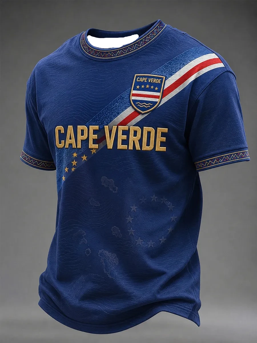 Hot selling Cape Verde Island retro quick drying jersey for men and women, breathable ocean casual sports short sleeved shirt