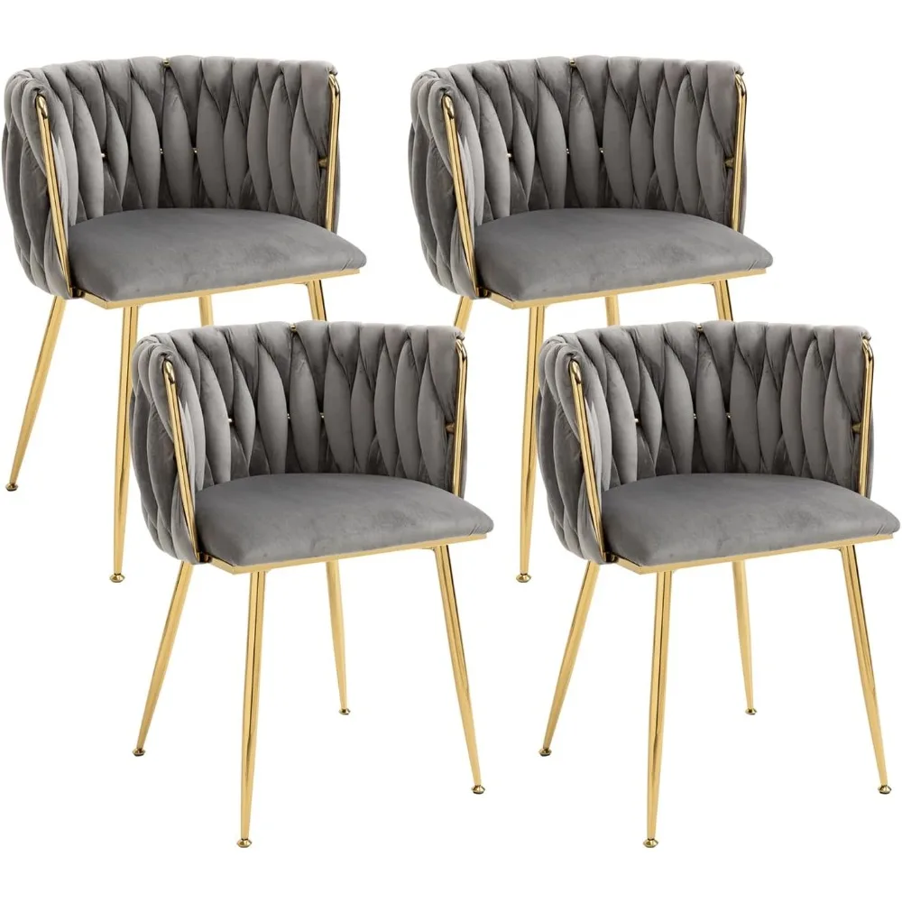 

Velvet dining chair 4-piece set, modern dining chair, gold metal legs, suitable for restaurants