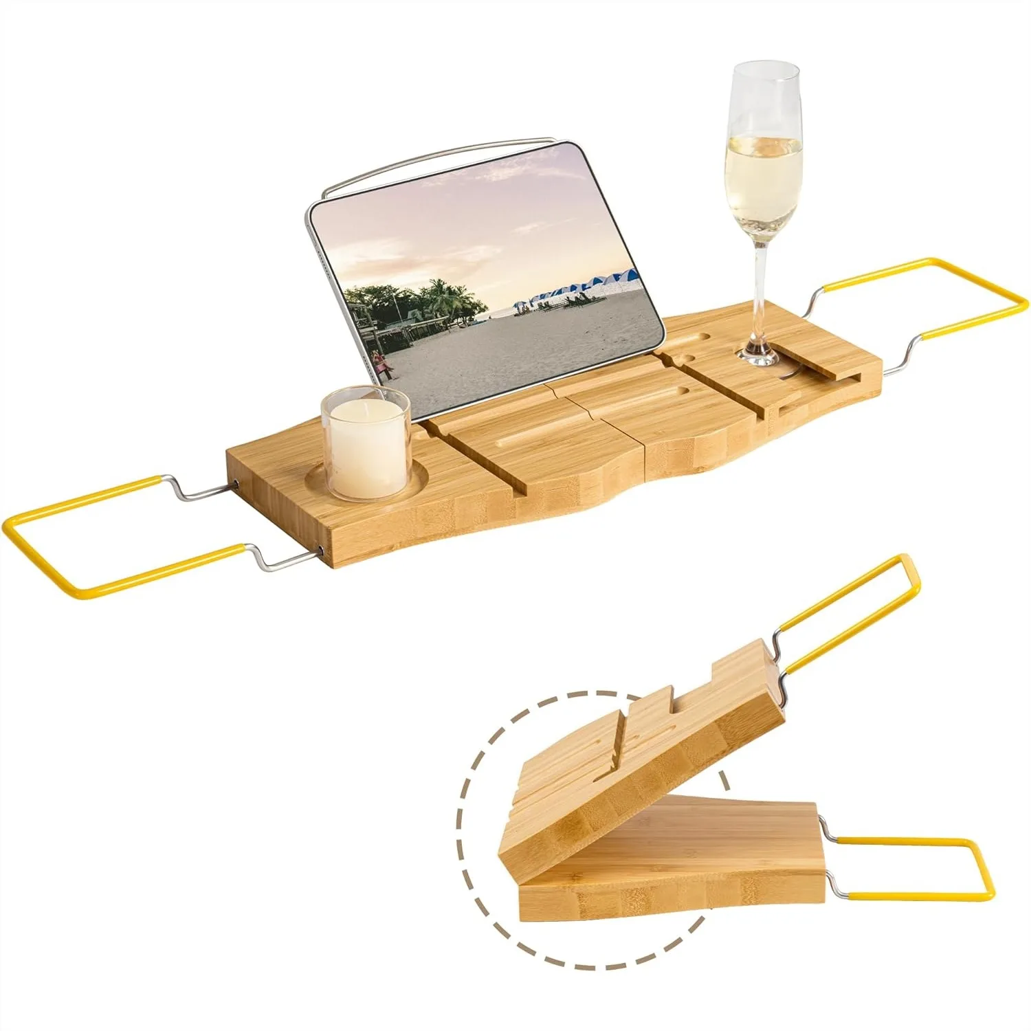 

Bamboo Bathtub Tray Expandable Bathroom Caddy for Home Spa, Adjustable Fit 28.5-40in Tubs with Tablet Slot
